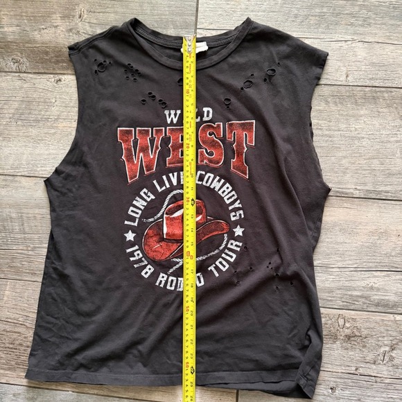 Wild West Cowboy Graphic Sleeveless Tank Top Distressed Rodeo Tour Tee - Picture 6 of 8